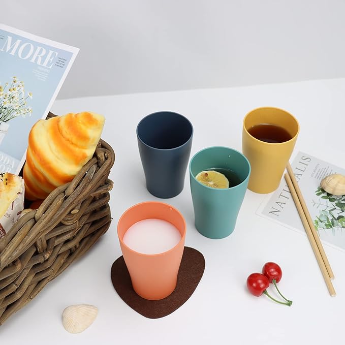 Homienly Wheat Straw Cups Set of 8 Unbreakable Drinking Cups Reusable Dishwasher Safe Water Glasses Kids Size (8 OZ)