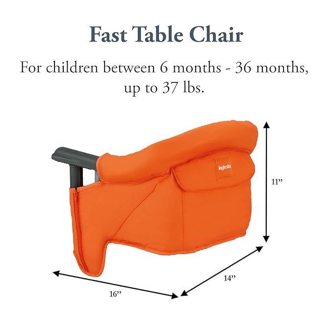 Inglesina Fast Table Chair - Orange + Fast Dining Tray - Portable Baby High Chair - for Babies & Toddlers up to 37 lbs - Fits Tables 0.8'' to 3.5'' Thick - Compact & Easy to Use - Travel Bag Included