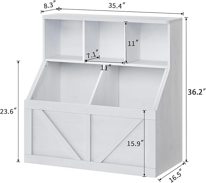 Kids Bookshelf and Toy Storage, Toy Storage Organizer, Toy Organizer with Storage Cabinet and Toy Shelf, Toddler Book Shelf for Kids Rooms, Playroom, Bedroom, Nursery, Daycare, Vintage White