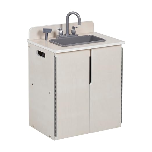ECR4Kids Play Kitchen Sink, Wooden Playset, White Wash