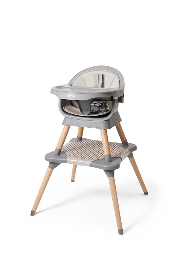 5-in-1 High Chair for Baby & Toddler - Convertible Baby Dining Seat - Portable Floor/Booster Seat - Tray w. Cover - 5-Point Harness - Building Block Table & Stool (Gray) + Travel Carry Bag