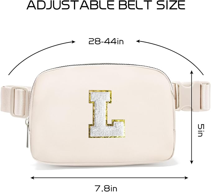 Gitus Birthday Gifts for 8 9 10 11 12 13 Year Old Girls Personalized Fanny Pack Crossbody Bags with Initial Letter Patch Belt Bag for Teen Girls Cute Trendy Stuff Travel Essentials (Ivory-L)