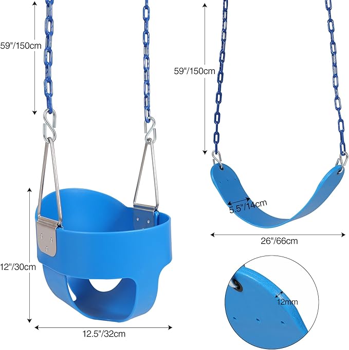 RedSwing High Back Full Bucket Swing with Heavy Duty Swing Seat Combo Pack (Triangle and Chain Dip), Tree Straps Included,Blue