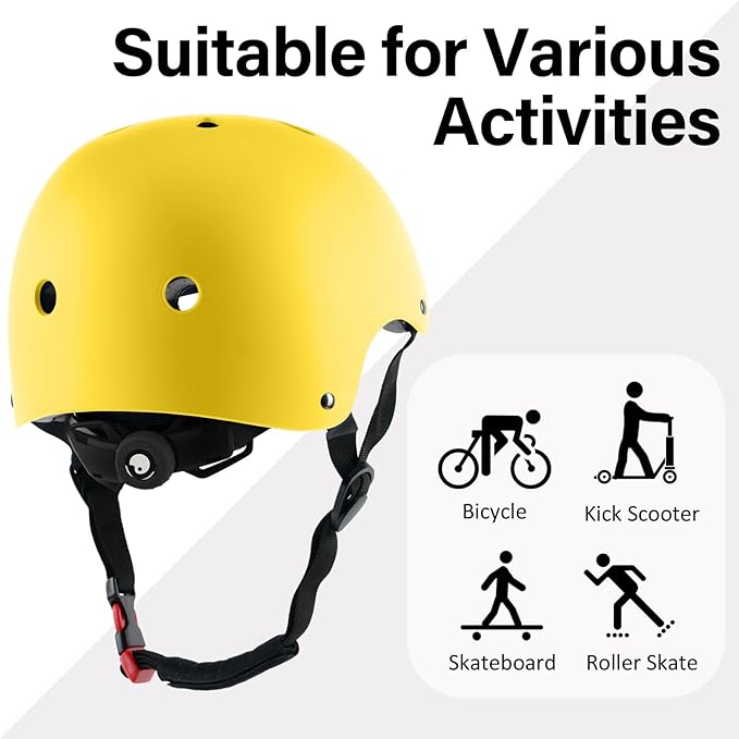 Skateboard Bike Helmet, Lightweight Adjustable, Multi-Sport for Bicycle Skate Scooter, 3 Sizes for Adult Youth & Kids