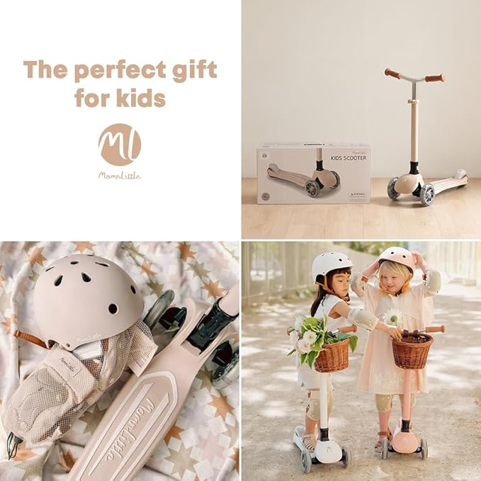 Kick Scooter for Kids Ages 3-10 (Beige/Pink/Navy/White) 3 Wheeled with LED Light-Up Wheels CPSC Certified Foldable and 4 Height Adjustable Toddler Scooters for Boys Girls