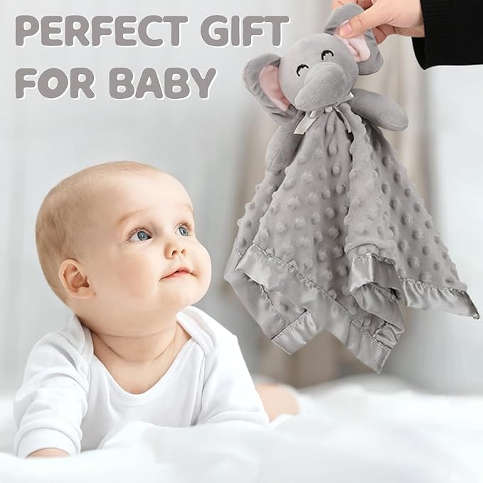 Pro Goleem Elephant Security Blanket, Soft Lovey Unisex Lovie Baby Gifts for Boys and Girls Snuggle Toy Stuffed Animal Newborn Essentials and Items Grey 16 Inch