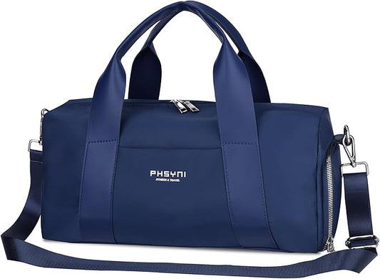Compact Sports Gym Bag for Women and Man, Cute Mini Duffle Bag with Wet Pocket & Shoes Compartment, Personal Item Travel Workout Bag, 16"-Small, Navy