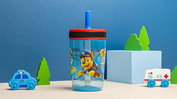 Zak Designs Kelso Tumbler 15 oz Set (Paw Patrol - Chase & Marshall 2pc Set) Toddlers Cups Leak-Proof Screw-On Lid with Straw Made of Durable Plastic and Silicone, Perfect Cup for Kids