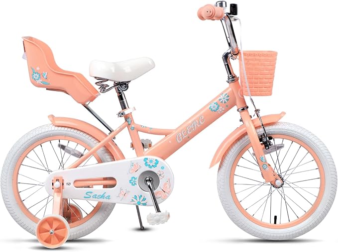 Glerc Sasha Girls Bike, 12-20 Inch Kids Bike for Children Ages 2-13 Years, Kids Bicycle with Doll-Seat & Basket & Training Wheels, Multiple Colors