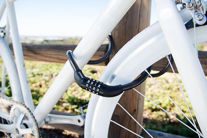 BRINKS 6 ft Outdoor Bike Lock Cable, Thick, Anti Theft Self-Coiling Design, Resettable 4-Dial Combination, Heavy-Duty Steel, 5/16" Weather-Resistant Vinyl Coating for Bikes (5/8" Heavy Duty 1PK, 6FT)