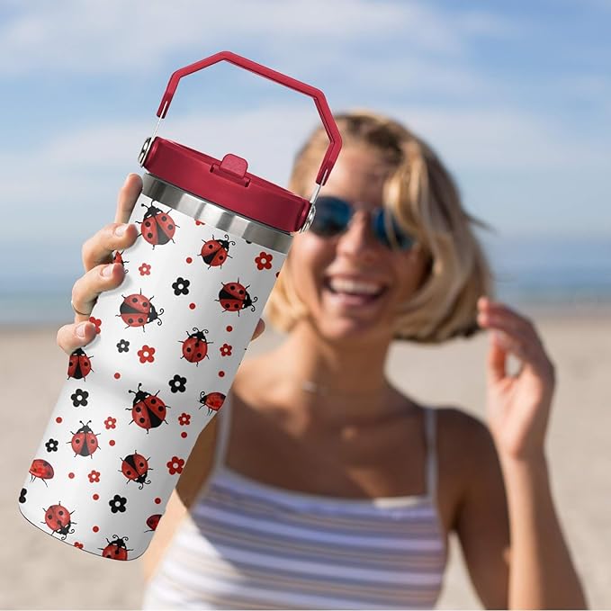 30 Ladybug Flip Tumbler, Ladybug Gifts for Women Girls, Lady Bug Reusable Stainless Steel Travel Mug Tumbler Cup Water Botter,Ladybug Decor Accessories Stuff