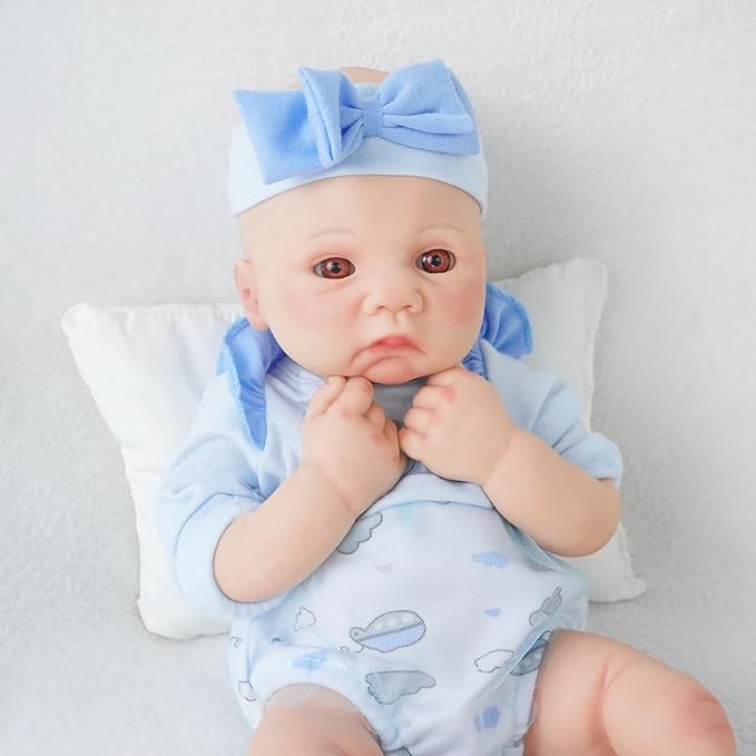 16.14 in Full Silicone Reborn Baby Dolls, 1:1 Lifelike Newborn Dolls Non Vinyl Realistic Reborn Toddler Dolls Boy Washable Sleeping Doll