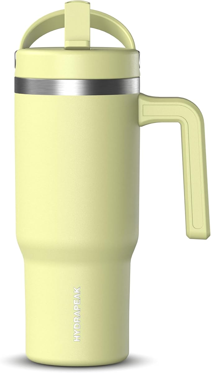 Hydrapeak Kids Voyager 18 oz Tumbler with Handle and Flip-Up Straw Lid | Spill Proof and Leak Resistant | Reusable Stainless Steel Water Bottle | Gift for Kids Boys Girls | Citrus