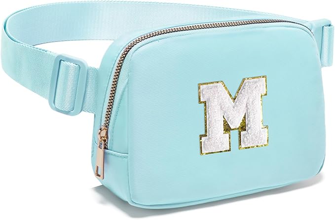 Gitus Birthday Gifts for 8 9 10 11 12 13 Year Old Girls Personalized Fanny Pack Crossbody Bags with Initial Letter Patch Belt Bag for Teen Girls Cute Trendy Stuff Travel Essentials (Icingblue-M)