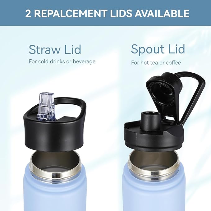 HASLE OUTFITTERS Insulated Water Bottle 16 oz Double Wall Vacuum Stainless Steel Water Bottle Leak Proof for School Wide Mouth with Straw Lid & Spout Lid Keeps Cold and Hot(Blue,8pack)