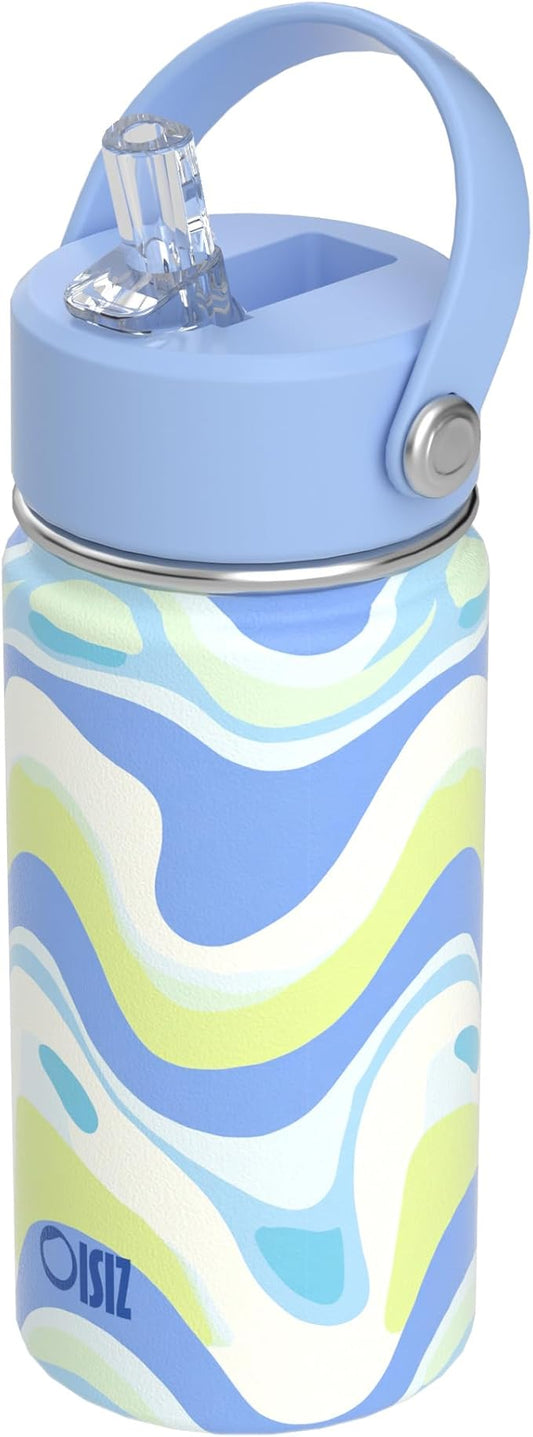 OISIZ Kids Water Bottle with Straw Lid 14oz, Vacuum Insulated 316 Stainless Steel Water Bottles for Kids for School, Leakproof Water Bottle, BPA Free and Keep Cold for 24 Hours