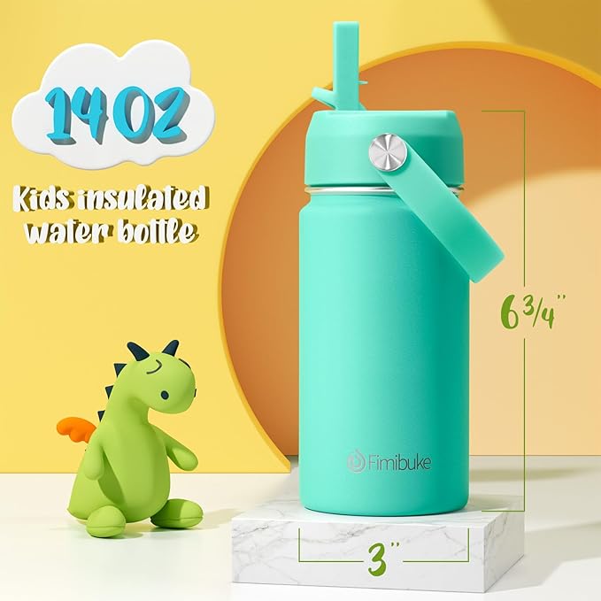 Fimibuke Kids Insulated Water Bottle, 14oz BPA FREE Double Wall Vacuum Travel Tumbler 18/8 Stainless Steel Leak Proof Kids Cups with Straw Metal Water Bottle for School Boy Girl (2 Pack, Hawaii)