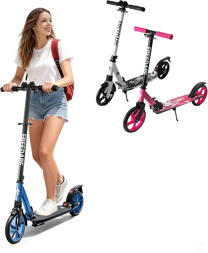 FREEDARE Kick Scooter for Kids & Adults Ages 8+, Foldable Teen Scooter with 2 Big 8-inch Wheels and 4-Level Adjustable Handlebar, Max Load 220 LBS