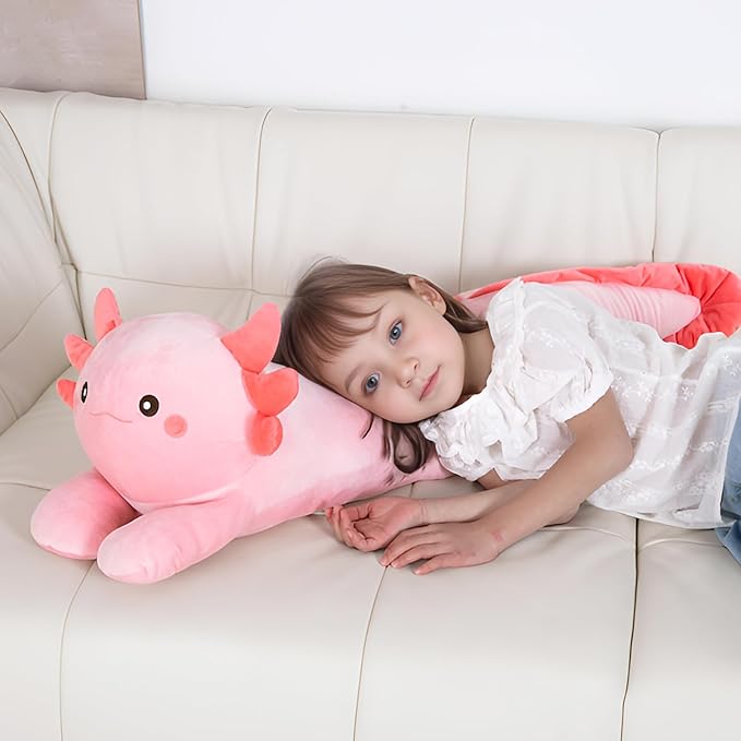 40'' Big Pink Axolotl Plush Stuffed Animal, Large Axolotl Long Body Pillow Stuffy Plush Toy, Giant Soft Salamander Squishy Plushie Gift for Kids Boys Girls, Birthday, Halloween, Christmas