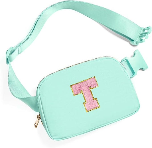 Gitus Belt Bag Fanny Pack Crossbody Bags with Initial Letter Patch Cute Stuff Birthday Gifts for Teenager Girls Trendy Preppy Stuff for Teen Girls Cool Stuff for Teens (Mint Green-T)