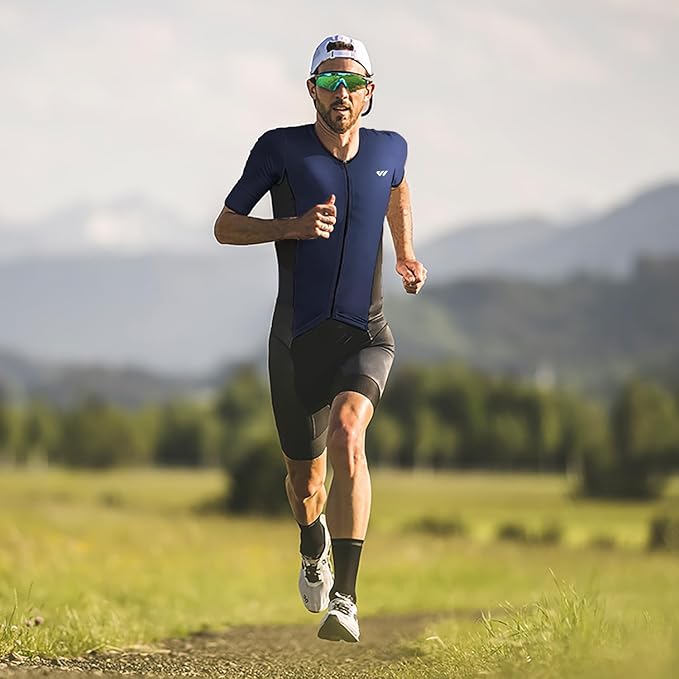 Logas Men‘s Triathlon Suit Trisuit Race Skinsuit Cycling Speed Suit Swimskin Bike Swim Run