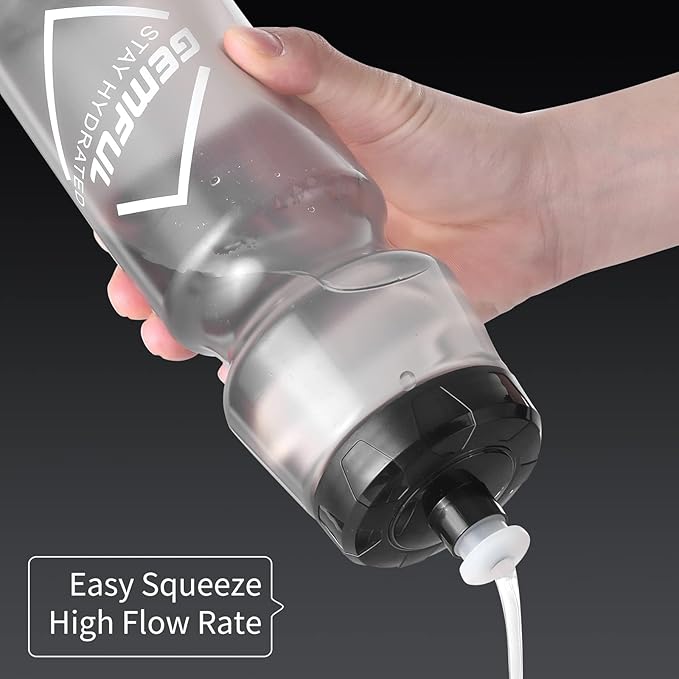 GEMFUL Cycling Water Bottle BPA Free Reusable Bike Gym Fitness Clear Squirt Squeeze Bottles Sports Leakproof Bicycle Workout 24oz 2 Pack