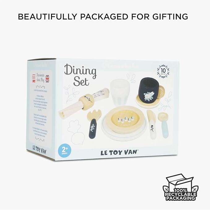 Le Toy Van Wooden Cutlery Dinner Set - Kids Plates and Utensils - Toddler Wooden Toys for Ages 2 Years +