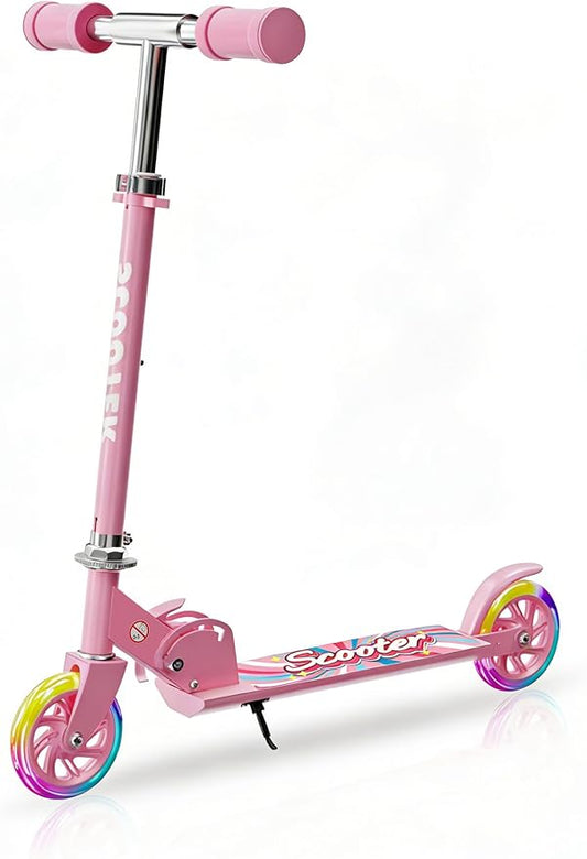 Scooter for Kids Ages 3+, 2 Wheels Kids Kick Scooter with Led Light Up & 3 Levels Adjustable, Lightweight Foldable for Boys&Girls
