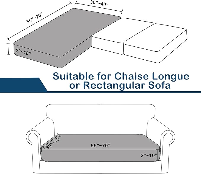 100% Waterproof Couch Cushion Covers L Shaped Chaise Cover, Stretch Seat Covers for Sectional Sofa, Reversible Couch Sofa Protector Covers for Kids Pets, Washable(Chaise Cover, Grey)