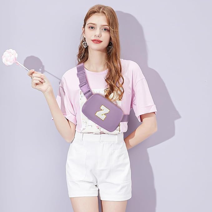 Gitus Birthday Gifts for 8 9 10 11 12 13 Year Old Girls Personalized Fanny Pack Crossbody Bags with Initial Letter Patch Belt Bag for Teen Girls Cute Trendy Stuff Travel Essentials (Lavender-Z)