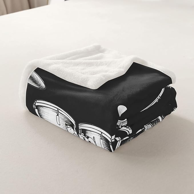 Drum Kit Plush Throw Blanket for Sofa Couch Bed - Rock Music Themed Sherpa Fleece With Musical Pattern - Fuzzy Room Decor - 50x60 Inch