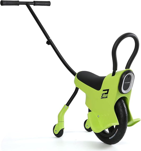 12in Hand Push Unicycle for Kids, Light Unicycle Bikes with Light/Handrails/Auxiliary Wheels, Parent-Child Unicycle Bike, Unicycle Balance Bikes, Kids Unicycle Bicycles (Green)