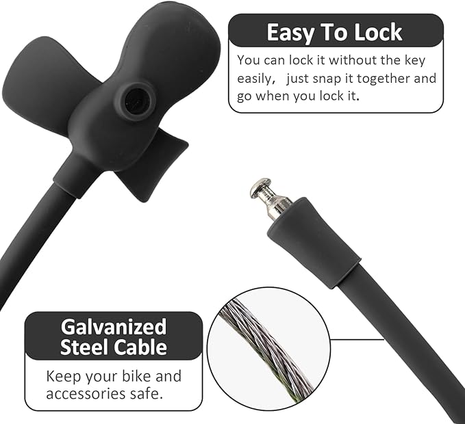 Bike Cable Lock with Keys,Silicone Covered Kids Cable Lock Cartoon Lock,2 Feet Lock for Bike,Door,Skateboard,Helmet and More (Black)