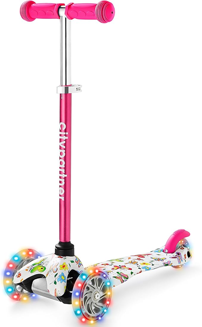 Kids Scooter, Children and Toddler 3 Wheel Kick Scooter for Boys & Girls Ages 2-5, LED Lighted Wheels and 3 Adjustable Height Handlebars, Lean-to-Steer