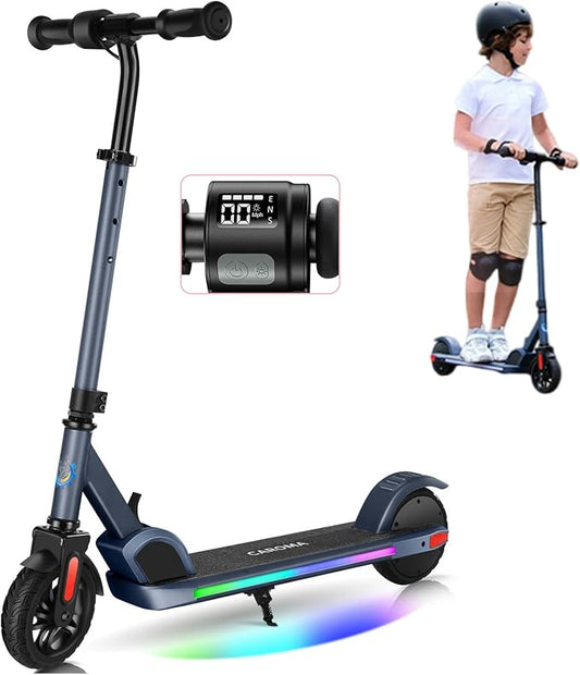 Caroma Electric Scooter for Kids Ages 6-14, 150W/180W Motor,10 MPH Max Speed & 7 Miles,Adjustable Height & Speed,Colorful Lights,LED Display,Foldable Kids Electric Scooter 132 Lbs Max Load