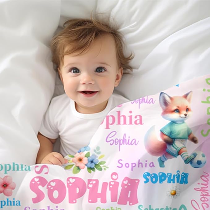 Custom Baby Girl Blanket with Name Personalized Cute Animal Blanket Customized Soft Throw Blanket for Newborn Toddler Teens Baby Shower Birthday