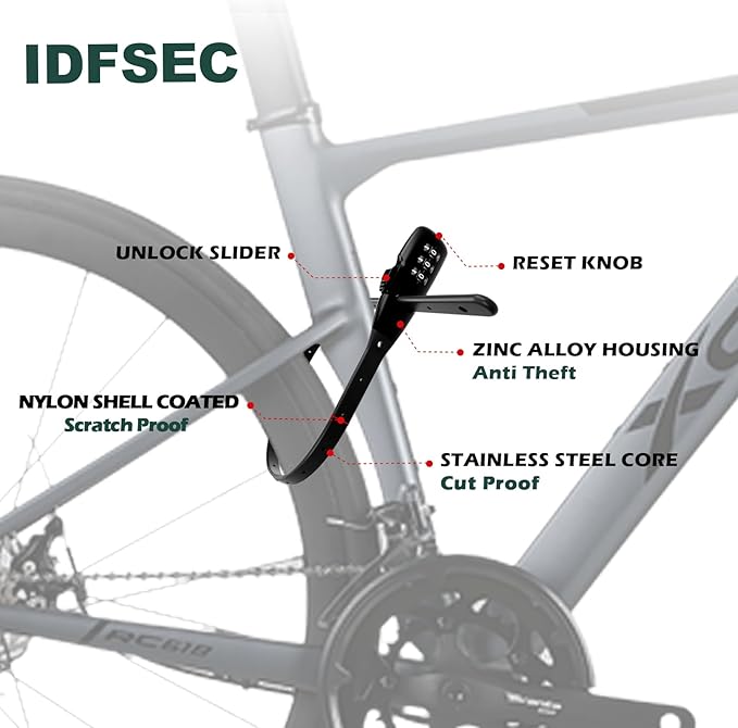 Zip Tie Lock, Adjustable Cable Tie with Stainless Steel Core - Multi-Purpose Cable Lock for Securing Helmets, Bicycles, Skis, Scooters, Café, Gate Door (4/Pack, Black)