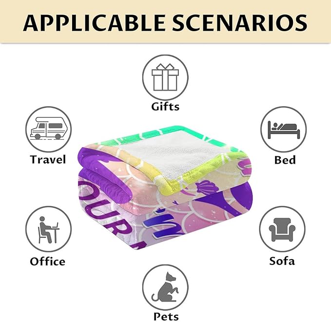 Personalized Mermaid Blanket with Name - Soft, Fuzzy & Warm - 60"x80" Twin Size Blanket for Bed, Couch & Living Room - Colorful Cute Throw Gifts for Girls