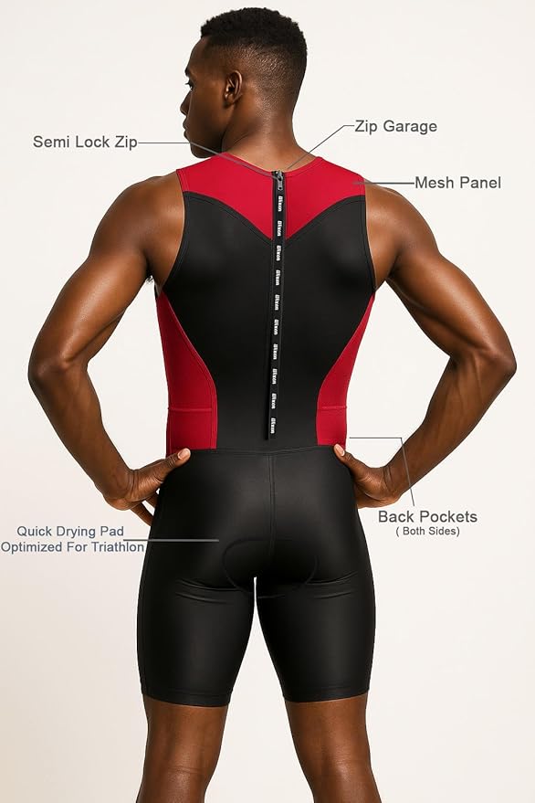 Wixen Men's Performance Triathlon Suit Sleeveless Tri Suit Padded Quick Dry Run Swim Bike