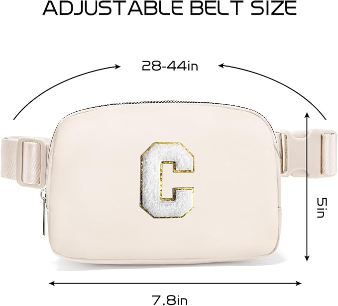 Gitus Birthday Gifts for 8 9 10 11 12 13 Year Old Girls Personalized Fanny Pack Crossbody Bags with Initial Letter Patch Belt Bag for Teen Girls Cute Trendy Stuff Travel Essentials (Ivory-C)