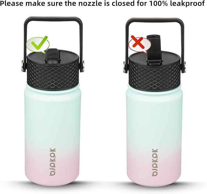 BJPKPK Water Bottle with Straw Lid, 15 oz Insulated Water Bottle, Stainless Steel Metal Water Bottles, Reusable Leak Proof BPA Free Thermo, Flask, Cups, Marshmallow