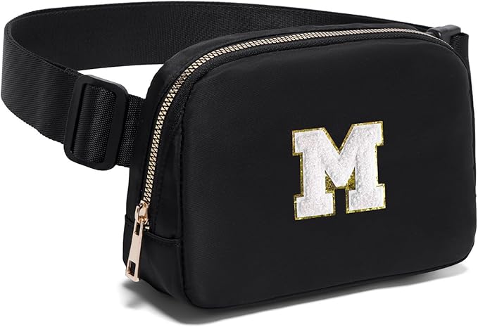 Gitus Birthday Gifts for 8 9 10 11 12 13 Year Old Girls Personalized Fanny Pack Crossbody Bags with Initial Letter Patch Belt Bag for Teen Girls Cute Trendy Stuff Travel Essentials (Black-M)