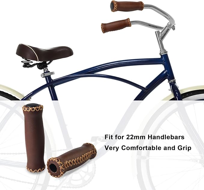 SOLODRIVE Bike Handlebar Grips, Vinyl Leather Grips, Hand-Stitched for Beach Cruiser Bike, Fits Most 22.2mm (7/8") Bicycle Handlebar