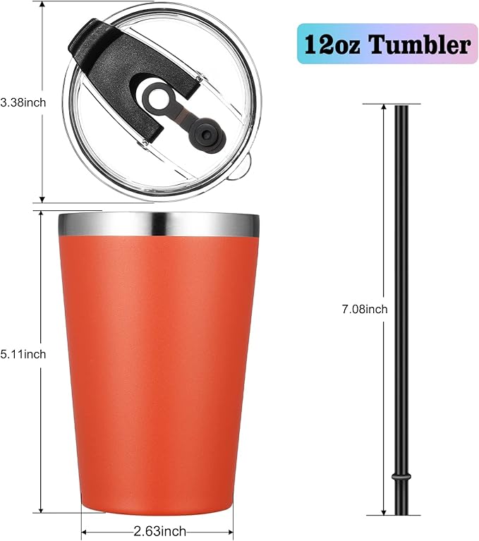 VEGOND 12oz Tumbler Stainless Steel Tumbler bulk Vacuum Insulated Double Wall Travel Tumbler with Lid and Straw Reusable Tumbler, Brick Red 12 Pack