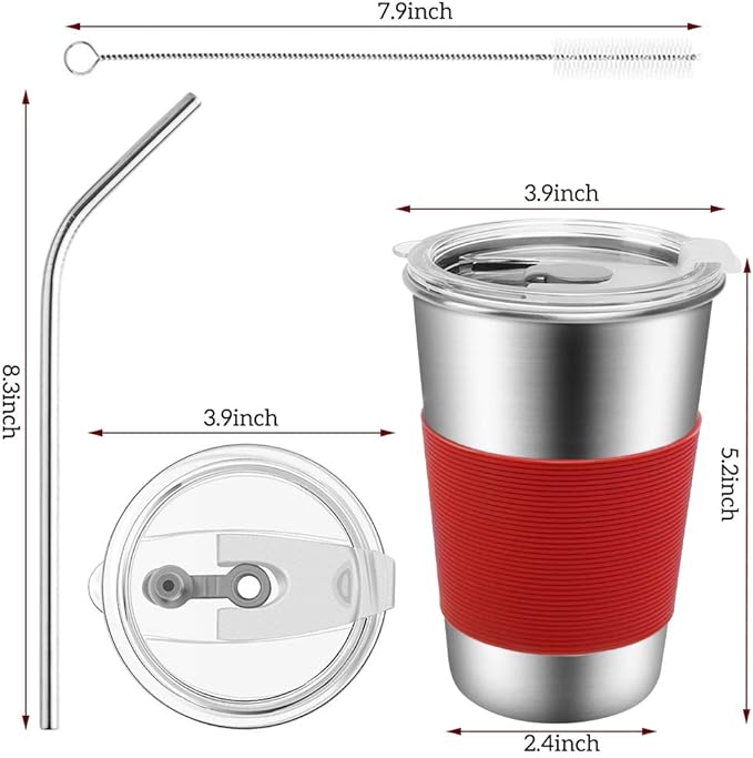 Stainless Steel Kids Cups, 6 Pack 16oz Leak Proof Kids Straw Cup Sippy Tumblers with Lid and Straw, Unbreakable Water Drinking Glasses, BPA-Free Metal Mug for Toddler Children Adult Indoor Outdoor