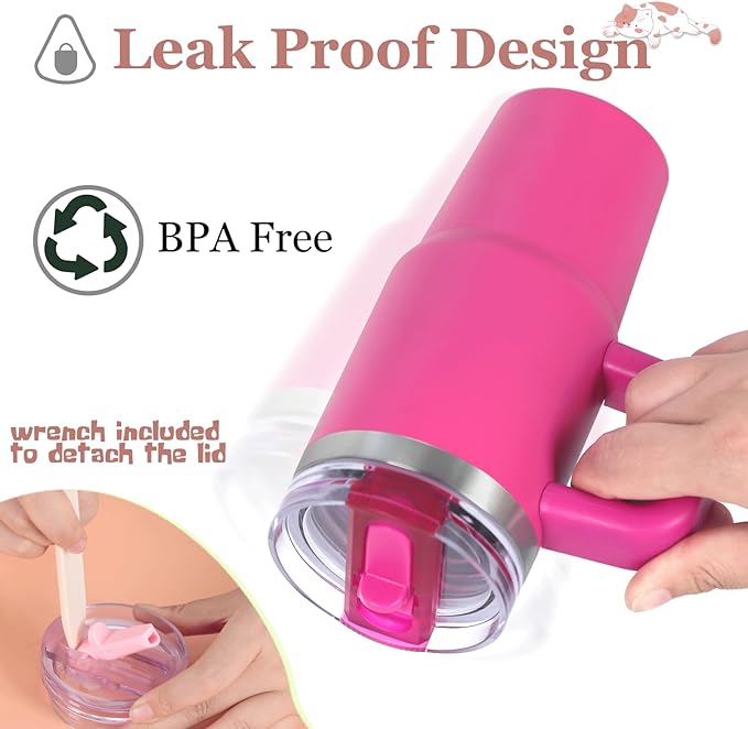 Cosictic 14 Oz Flip Straw Tumbler with Handle for Kids, Stainless Steel Double Wall Insulated Cup for Children with Flip Top Lid, 14 Oz Leak-proof Cups for Kids, Hot Pink and Pink