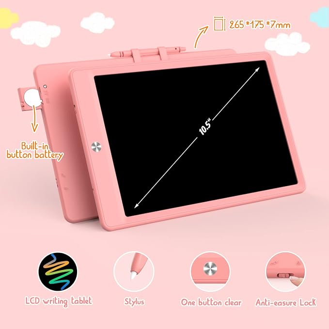 LCD Writing Tablet Doodle Board, Colorful Drawing Pad, Electronic Drawing Tablet, Drawing Pads,Travel Gifts for Kids Ages 3 4 5 6 7 8 Year Old Girls Boys (10.5 inch, Orange+Pink)