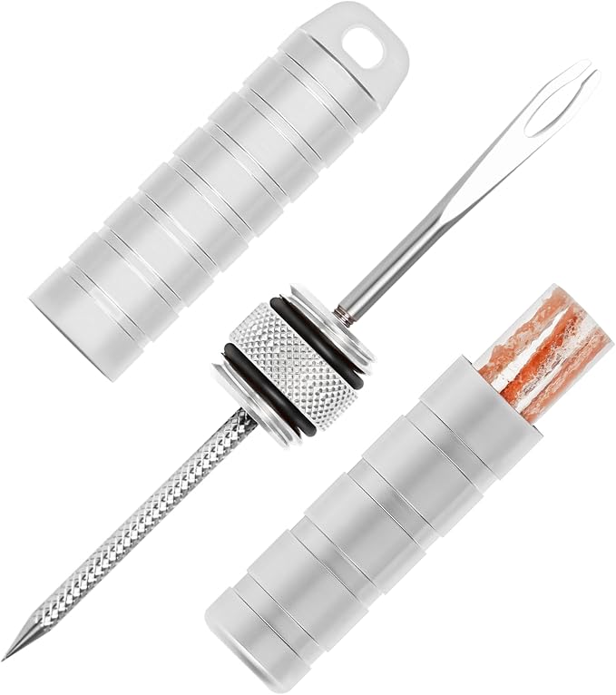 BWSHLF Tubeless Bike Tire Repair Kit for Mountain Bikes & Road Bicycles, Tubeless Tire Plug Kit with Storage Canister, Reamer, Insertion Fork, 10 Bacon Strips, Fix a Puncture or Flat, No Glue Needed