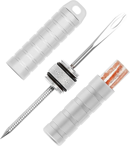 BWSHLF Tubeless Bike Tire Repair Kit for Mountain Bikes & Road Bicycles, Tubeless Tire Plug Kit with Storage Canister, Reamer, Insertion Fork, 10 Bacon Strips, Fix a Puncture or Flat, No Glue Needed