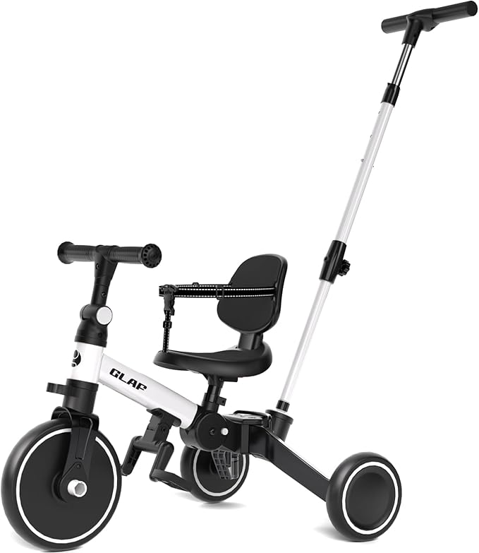 Glaf Tricycle for Toddlers 1-3 Toddler Bike Tricycles with Push Handle 2-4 Years Baby Bike Boys and Girls Balance Bike Birthday Toys with Removable Pedals Adjustable Seat Height and Backrest (White)